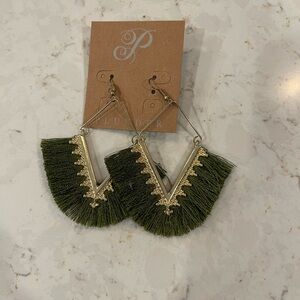 Gold and Green Fringe Earrings